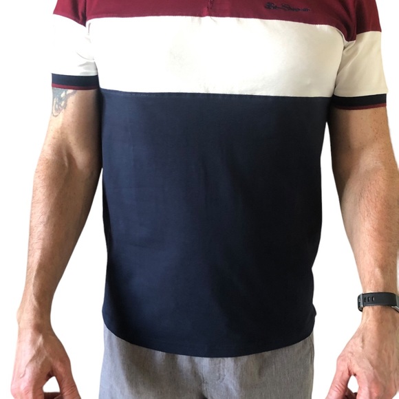 Ben Sherman Men's Two Button Colorblock Polo Shirt Sonoma Red Burgundy XL - Picture 3 of 10